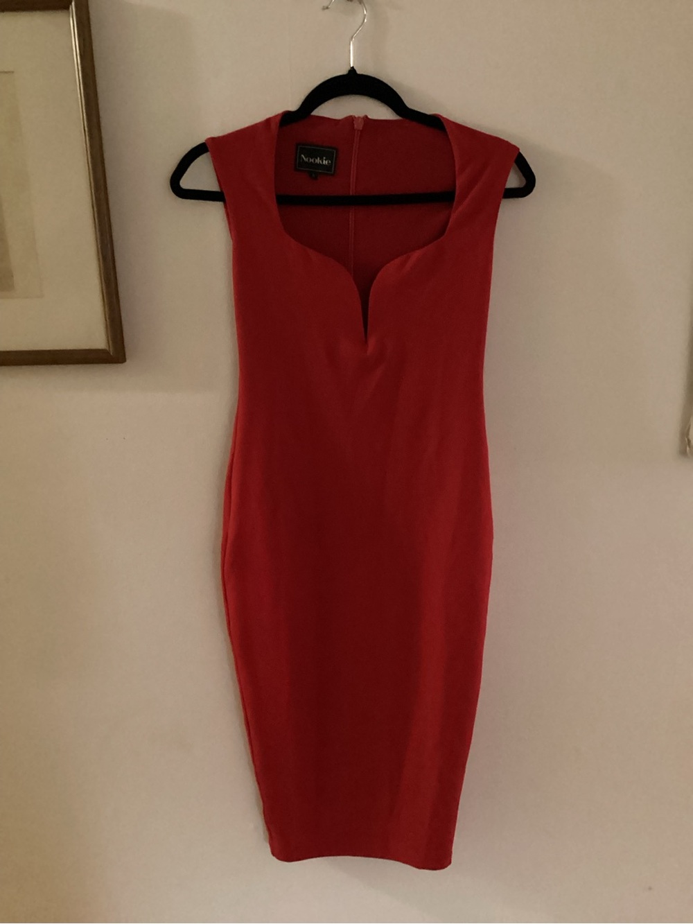 Nookie Red Midi Sheath Dress with Sweetheart V-Neck